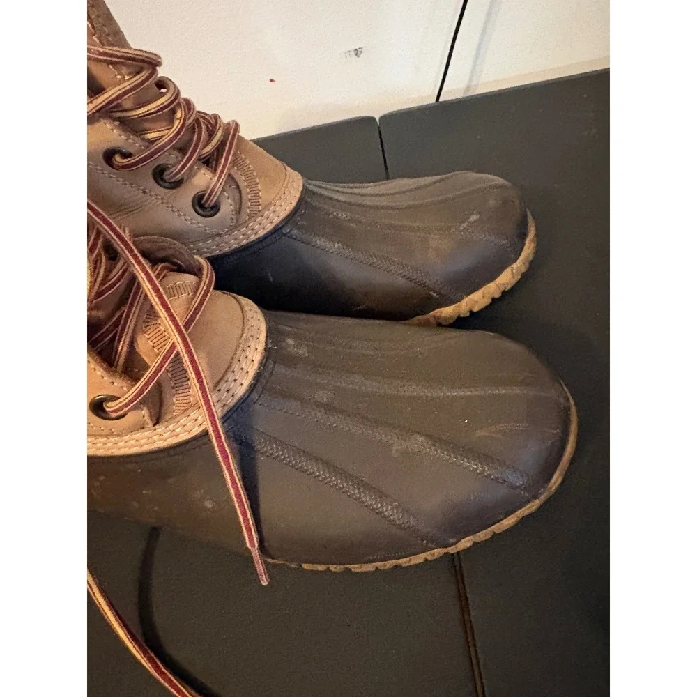 GH Bass & Co Mens Duck Boots Brown Leather Plaid Lined Lace Up 10M 70-80717